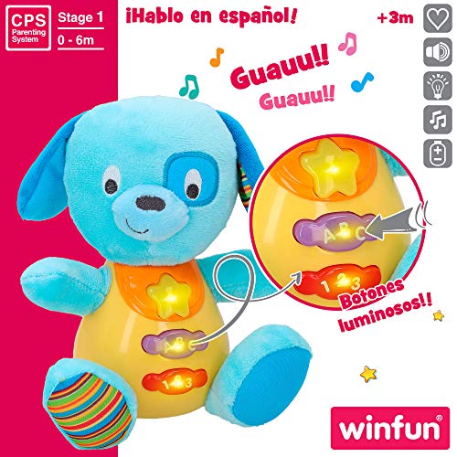 winfun - Peluche luces y sonidos, Peluche musical, Primera infancia, Juguetes interactivos musicales, Peluche interactivo Perrito, Juguetes bebé 6 meses, Peluche bebé, Perrito peluche (85175)