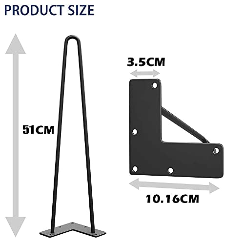 WINSOON 4 patas de mesa con aspecto de acero templado, 2 barras de 51 cm, patas para muebles, patas para armario, mesa, mesa de comedor, escritorio con sonda de suelo y tornillos