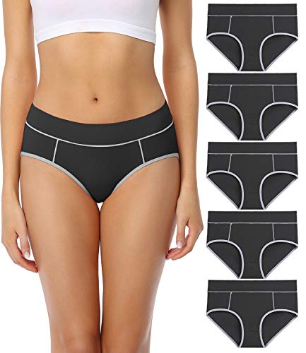 wirarpa Bragas Mujer Cintura Midi Algodón Braguitas Negro 5 Pack Talla XL