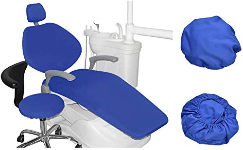 WLKQ 4 Piezas/Juego Silla Dental Cuero de la PU Cubierta de Asiento Funda de sillón Dental Elástico Impermeable Protector Dentista Contiene Reposacabezas Respaldo Amortiguar Cubierta de la Silla,Azul