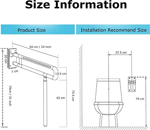 WLKQ Barra abatible baño, Doble Barra de Seguridad, Arco, para Ayuda con Discapacidades para baño Adaptado a Personas Mayores o con minusvalías