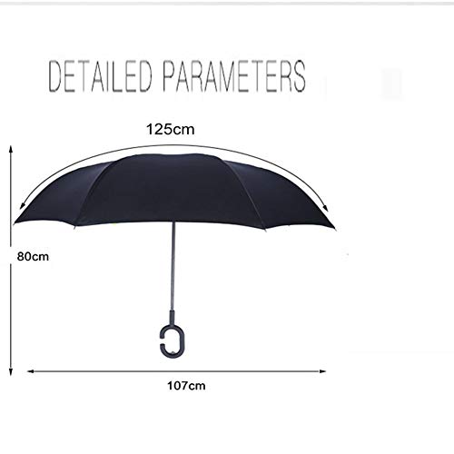 WLL Paraguas, invertido/Reversible, Paraguas Largo a Prueba de Viento Doble Interno y Externo autoestable, asa en Forma de C y Bolso de Mano, Paraguas de Lujo,Brown