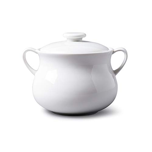 WM Bartleet & Sons 1750 T411 Tazón Tradicional de Porcelana con Tapa Individual para Sopa de Cebolla Francesa y estofado con Asas, 500 ml, Color Blanco