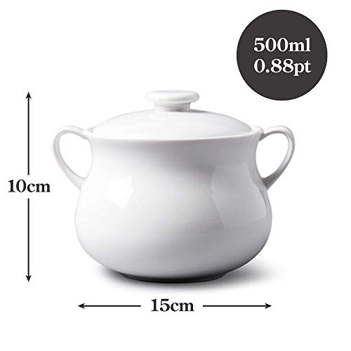 WM Bartleet & Sons 1750 T411 Tazón Tradicional de Porcelana con Tapa Individual para Sopa de Cebolla Francesa y estofado con Asas, 500 ml, Color Blanco