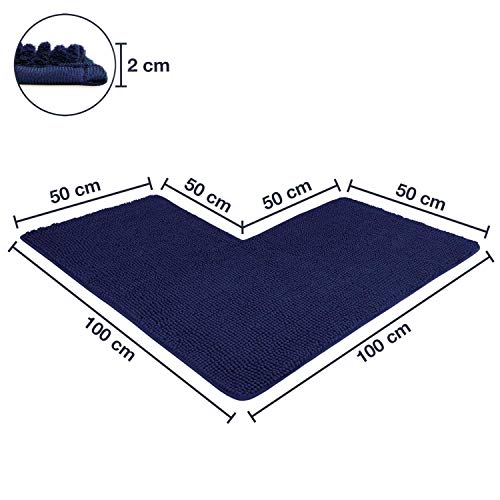 WohnDirect Alfombra de baño de Esquina de baño Azul • Puede combinarse en un Conjunto • Antideslizante y Lavable • Cómoda Y Súper Absorbente – 50 x 100 x 100 cm