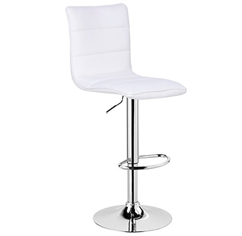 WOLTU 1x Taburete de Bar Regulable en Altura con Respaldo Juego de 1 Taburete Altos Cocina Giratorio Piel Sintética Cromado Silla Bar Blanco BH15ws-1