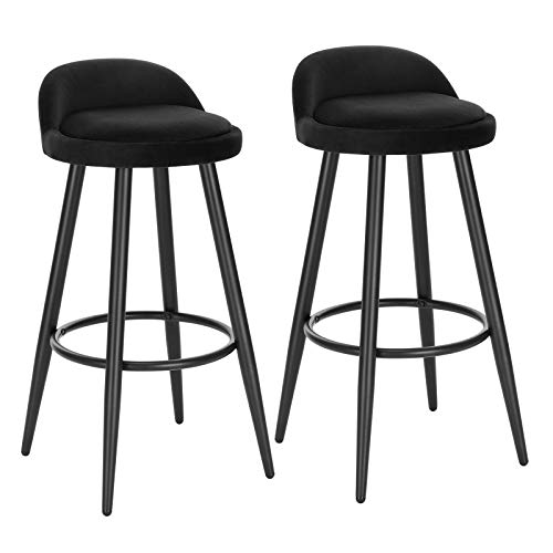 WOLTU 2X Taburete Alto de Cocina Taburete de Bar con Reposapiés Tapizados en Terciopelo Silla Alta Bar de Metal Negro BH296sz-2