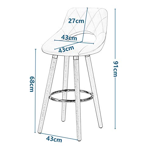 WOLTU 2X Taburetes de Bar con Respaldo Sillas de Cocina Juego de 2 Taburetes Altos Cocina Marco de Madera Maciza Imitación de Cuero Silla de Diseño Madera Blanco BH111ws-2