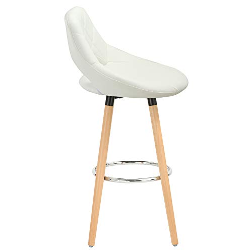 WOLTU 2X Taburetes de Bar con Respaldo Sillas de Cocina Juego de 2 Taburetes Altos Cocina Marco de Madera Maciza Imitación de Cuero Silla de Diseño Madera Blanco BH111ws-2