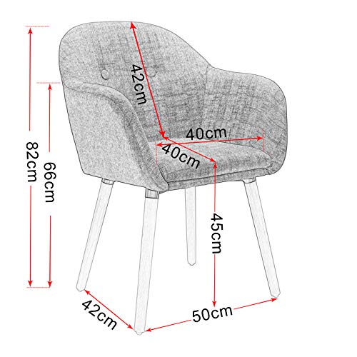 WOLTU 4X Sillas de Comedor Nordicas Estilo Vintage Juego de 4, Sillas de Cocina Sillas Tapizada con Reposabrazos en Lino, Estructura de Madera Sillas de Escritorio Gris Claro BH94hgr-4