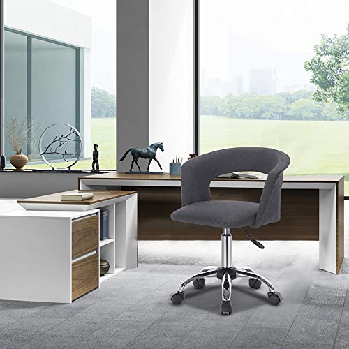 WOLTU BH39dgr Silla de Escritorio Ergonómica Silla de Ordenador Oficina Asiento de Lino Taburete de Giratorio con Ruedas Juedo de 1 Taburete de Trabajo Gris Oscuro