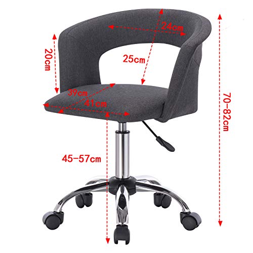 WOLTU BH39dgr Silla de Escritorio Ergonómica Silla de Ordenador Oficina Asiento de Lino Taburete de Giratorio con Ruedas Juedo de 1 Taburete de Trabajo Gris Oscuro