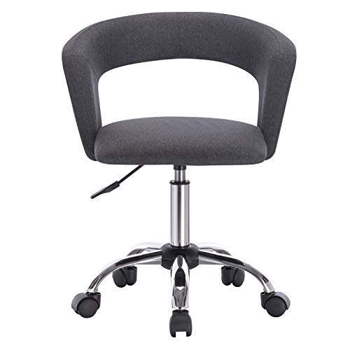 WOLTU BH39dgr Silla de Escritorio Ergonómica Silla de Ordenador Oficina Asiento de Lino Taburete de Giratorio con Ruedas Juedo de 1 Taburete de Trabajo Gris Oscuro