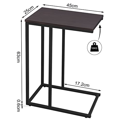 WOLTU Mesa Auxiliar Mesa de Centro Mesita de Noche Mesa Portátil, Marco de Metal, Tablero de Madera Haya Oscura 45x25x63,5cm TSG17dc