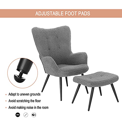 WOLTU Silla de Relax con Reposapiés Silla con Escabel Sillón con Reposabrazos y Respaldo Plegable de 59cm Cachemira Gris Patas Metálicas SKS29gr