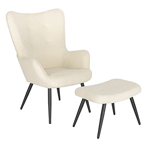 WOLTU Silla de Relax con Reposapiés Silla con Escabel Sillón con Reposabrazos y Respaldo Plegable de Patas Metálicas Crema SKS29cm