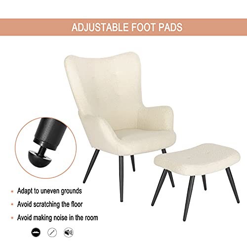 WOLTU Silla de Relax con Reposapiés Silla con Escabel Sillón con Reposabrazos y Respaldo Plegable de Patas Metálicas Crema SKS29cm