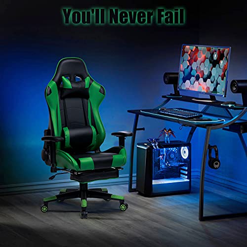 WOLTU Silla Gaming Racing Silla de Escritorio Ergonómica con Reposapiés y Almohada Lumbar, Altura Ajustable del Asiento y Reposabrazos,Verde BS14gn