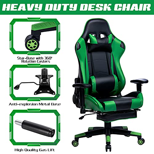 WOLTU Silla Gaming Racing Silla de Escritorio Ergonómica con Reposapiés y Almohada Lumbar, Altura Ajustable del Asiento y Reposabrazos,Verde BS14gn