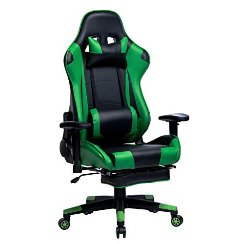 WOLTU Silla Gaming Racing Silla de Escritorio Ergonómica con Reposapiés y Almohada Lumbar, Altura Ajustable del Asiento y Reposabrazos,Verde BS14gn