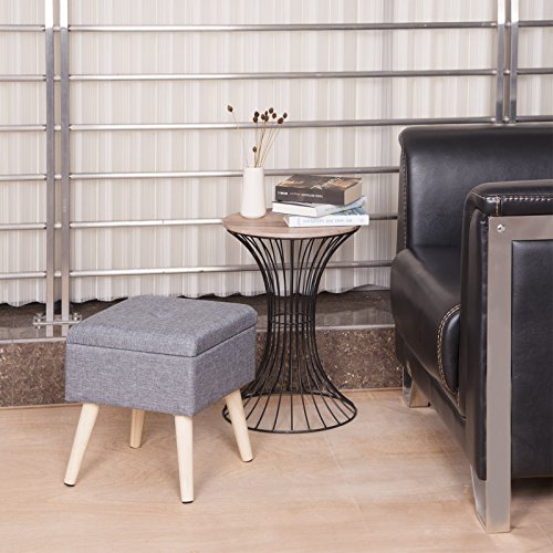 WOLTU Taburete con Espacio de Almacenamiento Cubo Reposapiés Caja de Almacenamiento Tapa Extraíble Asiento Acolchado de Lino Patas de Madera, 32x32x36,5CM Gris Claro, SH26hgr