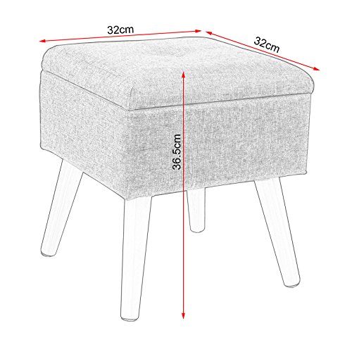 WOLTU Taburete con Espacio de Almacenamiento Cubo Reposapiés Caja de Almacenamiento Tapa Extraíble Asiento Acolchado de Lino Patas de Madera, 32x32x36,5CM Gris Claro, SH26hgr