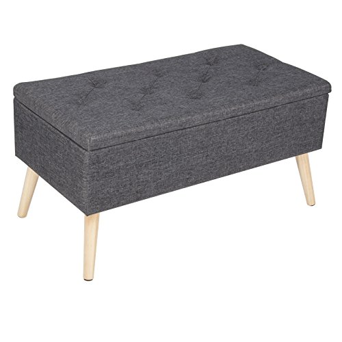 WOLTU Taburete Puff con Cajón de Almacenaje de Banco de Almacenamiento Zapatero con Asiento Asiento Tapizado de Lino 79,5x39,5x40cm Gris Oscuro, SH28dgr