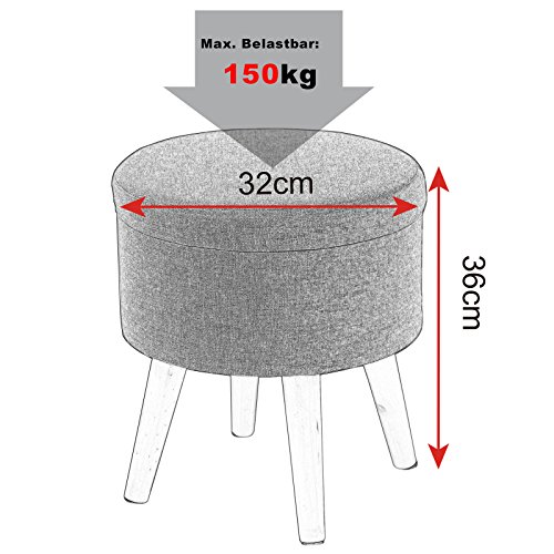 WOLTU Taburete Redondo Puff Caja de Almacenamiento Taburete de Almacenamiento Asiento para Dormitorio Tapa Extraíble Asiento de Lino/Terciopelo con Patas Madera Maciza (Crema, Lino)