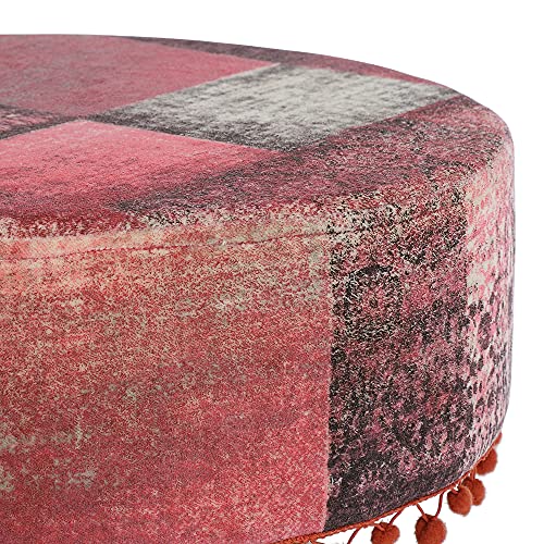 WOMO-DESIGN Taburete Tapizado 38 x 36 cm Rojo Asiento con Topes Aspecto de Madera con Revestimiento de Tela Silla Cómoda con Patas de Madera Banqueta Auxiliar Mueble Decorativo Elegante