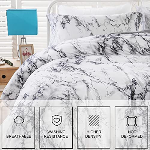 WONGS BEDDING Juego de Funda de edredón de mármol Juego de Cama con Funda de edredón de edredón Reversible Moderno en Blanco y Gris, con Cierre de Cremallera 135x200cm