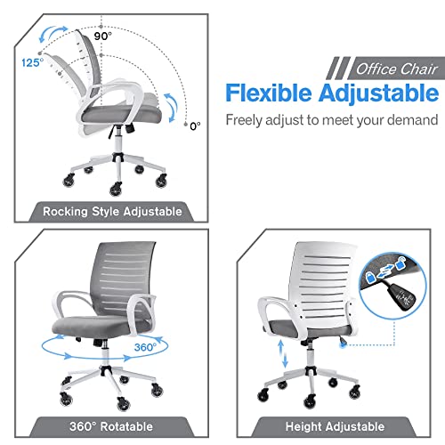 WONSEFOO Silla de Oficina Ergonómica, Versión Mejorada de La Silla Giratoria con Soporte Lumbar y Ruedas de Goma Transparente, Silla Giratoria para Computadora Ajustable de 360 ​​°