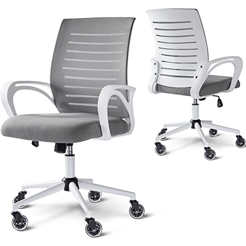 WONSEFOO Silla de Oficina Ergonómica, Versión Mejorada de La Silla Giratoria con Soporte Lumbar y Ruedas de Goma Transparente, Silla Giratoria para Computadora Ajustable de 360 ​​°