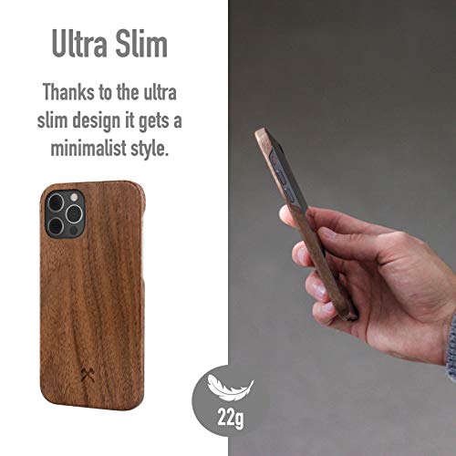 Woodcessories – Carcasa, Funda Compatible con iPhone 12/12 Pro, de Madera Real, EcoCase Slim (Nogal)