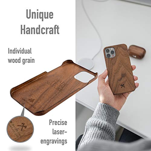 Woodcessories – Carcasa, Funda Compatible con iPhone 12/12 Pro, de Madera Real, EcoCase Slim (Nogal)