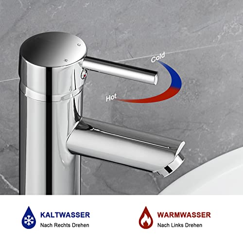 WOOHSE Mezclador Grifo de Lavabo Baño Monomando con Caño alto Altura 21cm, Grifo de agua Fría y Caliente, Cromado, cromo