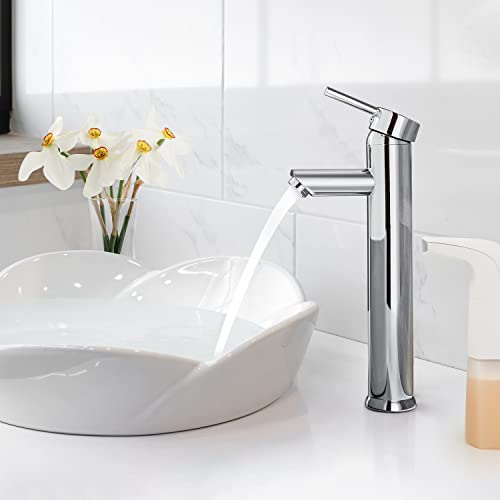 WOOHSE Mezclador Grifo de Lavabo Baño Monomando con Caño alto Altura 21cm, Grifo de agua Fría y Caliente, Cromado, cromo