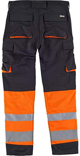 Work Team Pantalón Multibolsillos Combinado Alta Visibilidad. Cintas Reflectantes Diferentes tamaños. Hombre Negro+Naranja A.V. 54