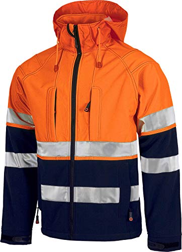 Work Team Workshell Combinado con Alta Visibilidad, 2 Cintas Reflectantes. Hombre Marino+Naranja A.V. XL