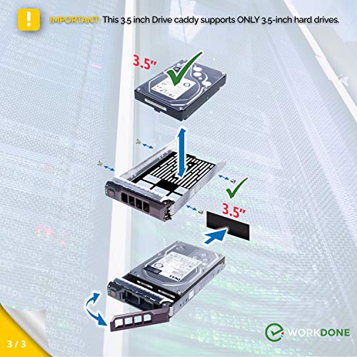 WorkDone Portaunidades Caddy 3.5” Compatible con Servidor DELL PowerEdge 11-12.ª Gen. T710 R710 R410 T410 R510 T310 R310 T610 R320 T620 R720 F238F - Bandeja Cambio en Caliente - Fácil Instalación