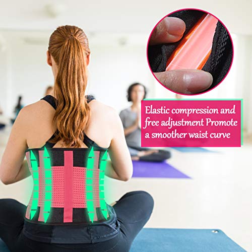 WOSTOO Mujer Cintura Entrenador, Fajas Reductoras Adelgazantes Mujer Fajas Reductoras Adelgazantes Faja Cinturón Lumbar Abdomen Adjustable para Deporte Fitness - Rosa