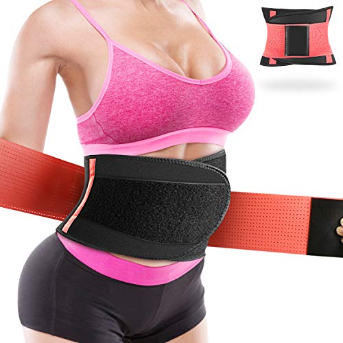 WOSTOO Mujer Cintura Entrenador, Fajas Reductoras Adelgazantes Mujer Fajas Reductoras Adelgazantes Faja Cinturón Lumbar Abdomen Adjustable para Deporte Fitness - Rosa