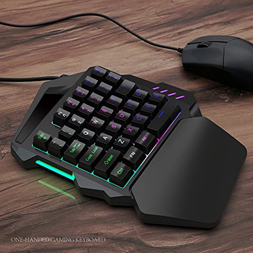 Wscoficey 35 teclas de teclado una mano, teclado de juego retroiluminado RGB, mini portátil juego controlador con reposamuñecas, diseño ergonómico compatible con PC/MAC / PS4 / XBOX (negro)