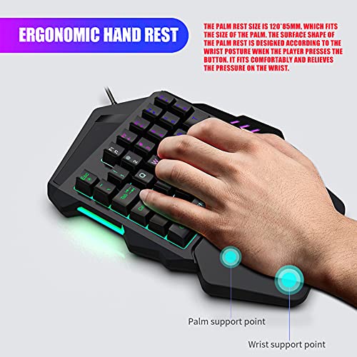 Wscoficey 35 teclas de teclado una mano, teclado de juego retroiluminado RGB, mini portátil juego controlador con reposamuñecas, diseño ergonómico compatible con PC/MAC / PS4 / XBOX (negro)