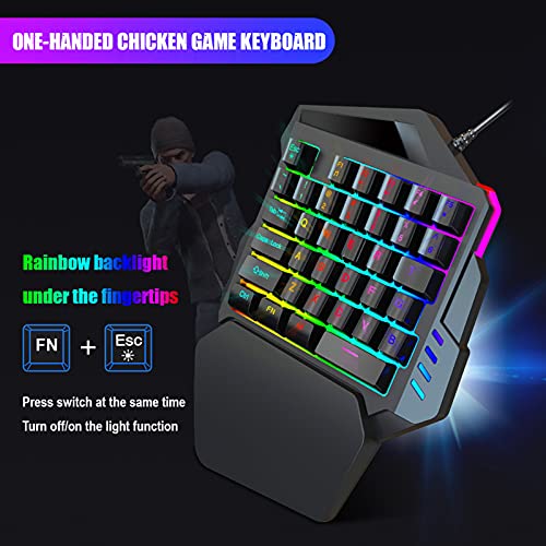 Wscoficey 35 teclas de teclado una mano, teclado de juego retroiluminado RGB, mini portátil juego controlador con reposamuñecas, diseño ergonómico compatible con PC/MAC / PS4 / XBOX (negro)