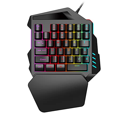 Wscoficey 35 teclas de teclado una mano, teclado de juego retroiluminado RGB, mini portátil juego controlador con reposamuñecas, diseño ergonómico compatible con PC/MAC / PS4 / XBOX (negro)