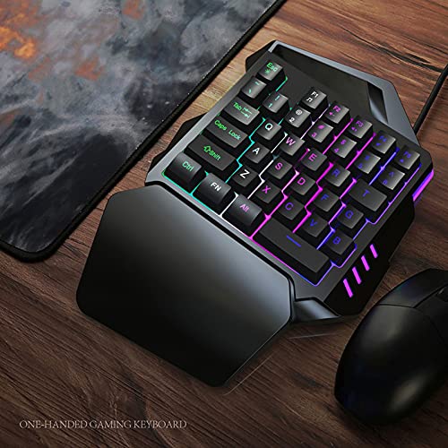 Wscoficey 35 teclas de teclado una mano, teclado de juego retroiluminado RGB, mini portátil juego controlador con reposamuñecas, diseño ergonómico compatible con PC/MAC / PS4 / XBOX (negro)