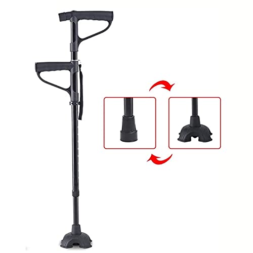 wsxc Castellones de Bastones, Palo de Mujeres para Hombres con iluminación LED, Ayuda Antideslizante de pie de pie, Altura Ajustable de aleación de Aluminio Ligero (Color : Black)