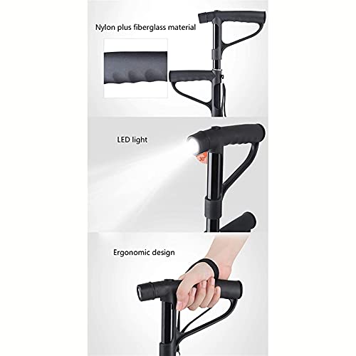 wsxc Castellones de Bastones, Palo de Mujeres para Hombres con iluminación LED, Ayuda Antideslizante de pie de pie, Altura Ajustable de aleación de Aluminio Ligero (Color : Black)