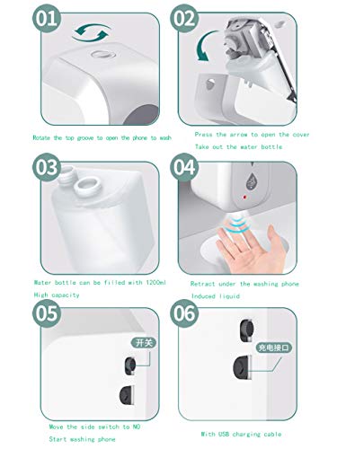 wuxafe Dispensador Jabón Automático Espuma Impermeable Sensor Movimiento Infrarrojo Inteligente Sin Contacto Baño Cocina Hotel Oficina Detergente Pared Gel 1200ML