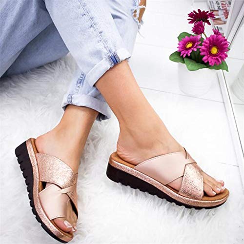 wxyfl Sandalias de Plataformas Mujeres Chanclas Playa Corrector de Juanetes Ortopédico Zapatos Ortopédicos Suela Gruesa Sandalias Casuales de Corrección del Dedo del Pie,Oro,39